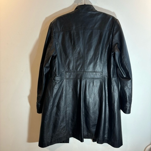 DANIER Sz L Long Line Button Closure Leather Jacket With Pockets and Funnel Neck - Picture 11 of 11